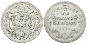 ROMA. Clemente XIV (Gian Vincenzo Antonio Ganganelli), 1769-1774. Carlino 1771 a. III. Ag, gr. 2,62 . Dr. CLEM XIV - PONT M A III. Stemma sormontato d...
