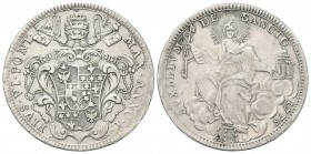 ROMA. Pio VI (Giannangelo Braschi), 1775-1799. Mezzo Scudo 1775 a. I. Ag, gr. 13,10 . Dr. PIVS VI PONT - MAX ANNO I. Stemma a targa in cornice sormont...