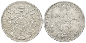 ROMA. Pio VI (Giannangelo Braschi), 1775-1799. Mezzo Scudo 1778 a. IV. Ag, gr. 13,18 . Dr. PIVS SEXTVS - PONT M A IV. Stemma ovale sormontato da trire...