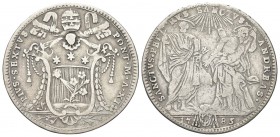 ROMA. Pio VI (Giannangelo Braschi), 1775-1799. Testone 1785 a. XI. Ag, gr. 7,61 . Dr. PIVS SEXTVS - PONT M A XI. Stemma oblungo sormontato da triregno...