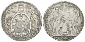 ROMA. Pio VI (Giannangelo Braschi), 1775-1799. Testone 1786 a. XII. Ag, gr. 7,85 . Dr. PIVS SEXTVS - PON M A XII. Stemma semiovale con cimasa a punta,...