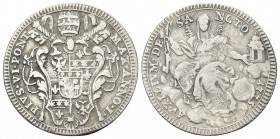 ROMA. Pio VI (Giannangelo Braschi), 1775-1799. Doppio Giulio 1775 a.I. Ag, gr. 5,17 . Dr. PIVS VI PONT - MAX ANNO I. Stemma a targa oblunga, sormontat...
