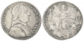 ROMA. Pio VI (Giannangelo Braschi), 1775-1799. Doppio Giulio 1782 a. VIII. Ag, gr. 5,22. Dr. PIVS SEXTVS - PONT M A VIII. Busto con zucchetto e stola ...