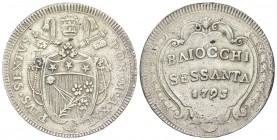 ROMA. Pio VI (Giannangelo Braschi), 1775-1799. 60 Baiocchi 1795 a. XXI. Mi, gr. 22,77 . Dr. PIVS SEX TVS P M A XXI. Stemma ovale sagomato sormontato d...