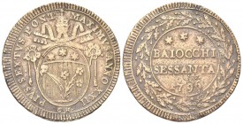 ROMA. Pio VI (Giannangelo Braschi), 1775-1799. 60 Baiocchi 1796 a. XXII. Mi, gr. 14,14 . Dr. PIVS SEXTVS PONT - MAXIMVS ANNO XXII. Stemma ovale sormon...