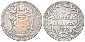 ROMA. Pio VI (Giannangelo Braschi), 1775-1799. Da 60 Baiocchi 1797 a. XXIII. Mi, gr. 14,57. Dr. PIVS SEXTVS PONT MAXIMVS ANNO XNNO XXIII. Stemma sormo...