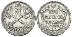 ROMA. Pio VI (Giannangelo Braschi), 1775-1799. Due Carlini 1781 a.VII. Mi, gr. 5,51 . Dr. PIVS SEX - TVS P M. Chiavi decussate con doppi cordoni e fio...