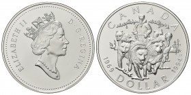 CANADA. Elisabetta II, dal 1952. Dollaro 1994. Ag, gr. 24,98. Dr. Busto coronato a d. Rv. RCMP dog sled patrol. KM#251. PROOF