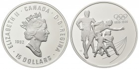 CANADA. Elisabetta II, dal 1952. 15 Dollari 1992 Ag, gr. 33,64. Dr. Busto coronato a d. Rv. Famiglia che partecipa allo spirito Olimpico. KM# 216. Pro...