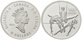 CANADA. Elisabetta II, dal 1952. 15 Dollari 1992 Ag, gr. 33,91. Dr. Busto coronato a d. Rv. Ginnasti e atleti. KM# 216. Proof