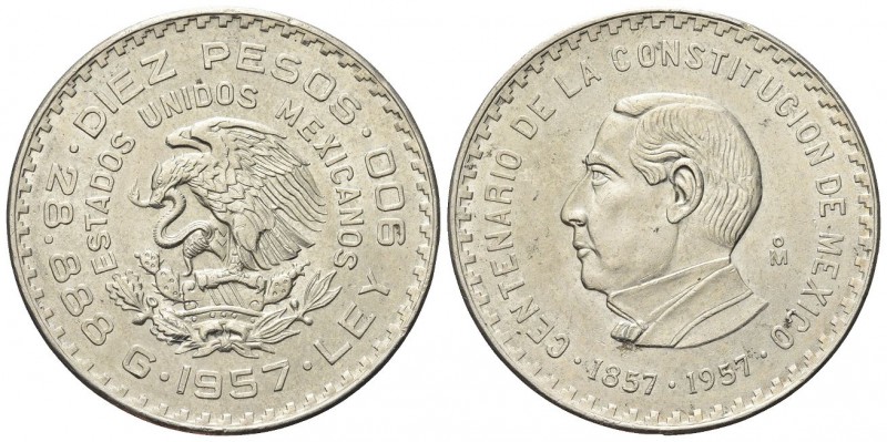 MESSICO. Repubblica, dal 1821. 10 Pesos 1957. Ag, gr. 28,87. Dr. Aquila ad ali s...