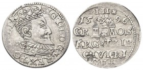 POLONIA. Sigismondo III, 1567-1632. Trojak (3 Grosze) 1596, Riga. Ag, gr. 2,45 . Dr. SIG III D G REX PO D L I. Testa coronata a d. Rv. III / 15 - 96 /...