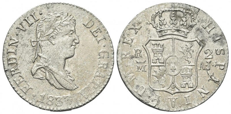 SPAGNA. Ferdinando VII di Spagna, 1808-1833. 2 Reales 1833 Madrid A J. Ag, gr. 5...