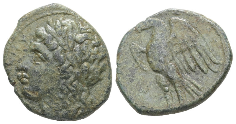Sicily, Syracuse. Hiketas II. Ae, 6.54 g 22.22 mm. 287-278 BC. 
Obv: Laureate he...