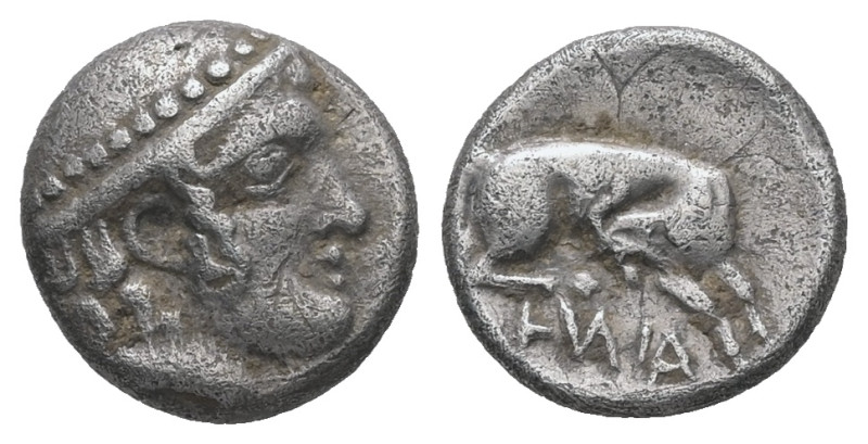 Thrace, Ainos. AR Diobol, 0.90 g 10.72 mm. Circa 421/0-419/8 BC.
Obv: Head of He...