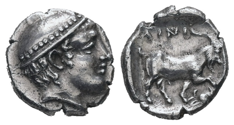 Thrace, Ainos. AR, Diobol. 1.17 g. - 11.87 mm. Circa 408-406 BC.
Obv.: Head of H...