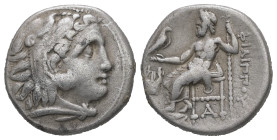 Kings of Macedon, Philip III Arrhidaios. AR Drachm, 4.13 g 17.41 mm. 323-317 BC. Kolophon.
Obv: Head of Herakles right, wearing lion skin.
Rev: ΦΙΛΙΠΠ...