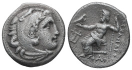 Kings of Macedon. Alexander III "the Great". AR, Drachm. 3.98 g 18.52 mm. 336-323 BC. Early posthumous issue of Kolophon, ca. 323-319 BC.
Obv.: Head o...