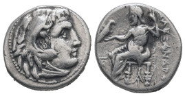 Kings of Macedon. Alexander III "the Great". AR, Drachm. 4.26 g 17.71 mm. 336-323 BC. Posthumous issue of Magnesia ad Maeandrum, ca. 319-305 BC.
Obv.:...