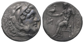 Kings of Macedon. Alexander III 'the Great'. AR Drachm, 3.85 g. - 17.32 mm. 336-323 BC. Miletos.
Obv.: Head of Herakles right, wearing lion's skin hea...