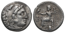 Kings of Macedon. Alexander III 'the Great'. AR Drachm, 4.09 g 17.04 mm. 336-323 BC. Abydos.
Obv: Head of Herakles right, wearing lion skin.
Rev: AΛΕΞ...
