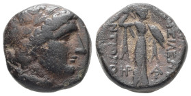 Seleukid Kingdom. Antiochos I Soter, 281-261 BC. AE. 6.56 g. - 17.48 mm. Seleukeia on the Tigris mint.
Obv.: Laureate head of Apollo to right.
Rev.: [...