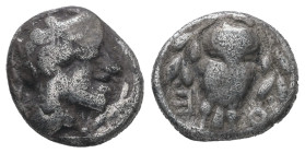 Attica, Athens. AR Hemidrachm, 1.99 g 12.95 mm. Circa 454-404 BC.
Obv: Helmeted head of Athena right, with frontal eye.
Rev: A - Θ - Ε. Owl standing f...