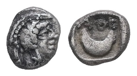 Attica, Athens. AR Tetartemorion, 0.16 g 5.13 mm. Circa 400-353 BC.
Obv: Helmete...