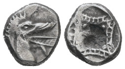 Caria, Kindya. AR Tetrobol, 1.75 g 10.87 mm. Circa 510-480 BC.
Obv: Head of ketos right.
Rev: Geometric pattern within incuse square.
Ref: SNG Kayhan ...