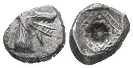 Caria, Kindya. AR Tetrobol, 1.75 g 12.23 mm. Circa 510-480 BC.
Obv: Head of ketos right.
Rev: Geometric pattern within incuse square.
Ref: SNG Kayhan ...