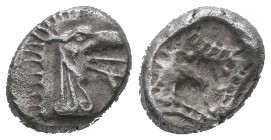 Caria, Kindya. AR Tetrobol, 1.78 g 12.40 mm. Circa 510-480 BC.
Obv: Head of ketos right.
Rev: Geometric pattern within incuse square.
Ref: SNG Kayhan ...