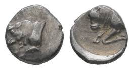 Caria, Uncertain. AR Hemiobol, 0.21 g 6.34 mm. Circa 450-400 BC. 
Obv: Forepart of bull left 
Rev: Forepart of bull left. 
Ref:Konuk, Coin –; HN Onlin...