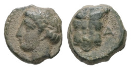Ionia, Magnesia ad Maeandrum. Ae, 0.46 g 8.28 mm. Circa 400 BC
Obv: Laureate head of Apollo left.
Rev.: [M] A , Cuirass.
Ref.: SNG Kayhan, 393-94.
Fin...