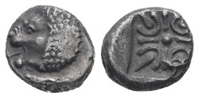 Ionia, Miletos. AR Obol or Hemihekte, 1.03 g 9.55 mm. Late 6th-early 5th centuries BC.
Obv: Forepart of lion right, head left.
Rev: Stellate floral de...