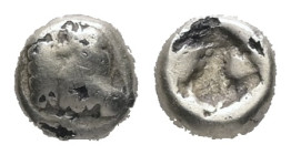 Ionia, Uncertain. EL 1/48 Fourrèe Stater. 0.19 g. - 4.58 mm. Circa 600-546 BC.
Obv.: Head of calf right.
Rev.: Incuse square punch.
Ref.: SNG Kayhan 7...