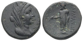 Lydia, Sardes. AE. 8.09 g. - 20.56 mm. Circa 133 BC-14 AD.
Obv.: Veiled, turreted and draped bust of Tyche right.
Rev.: ΣΑΡΔΙΑΝΩΝ. Zeus standing left,...