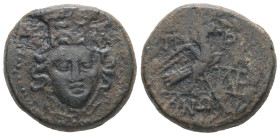 Mysia, Parion. AE. 8.03 g. - 21.85 mm. Circa 2nd-1st centuries BC.
Obv: Facing gorgoneion; uncertain countermark.
Rev: ΠΑ - ΡΙ / ANΩN. Eagle standing ...