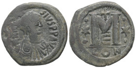 Anastasius I, AD 491-518. AE, Follis. 15.94 g. 34.15 mm. Constantinople.
Obv: Bust of Anastasius I facing right with diadem, draped, and cuirassed.
Re...