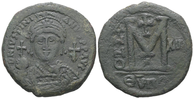 Justinian I, AD 527-565. AE, Follis. 21.53 g. 38.73 mm. Theoupolis (Antiochia)....