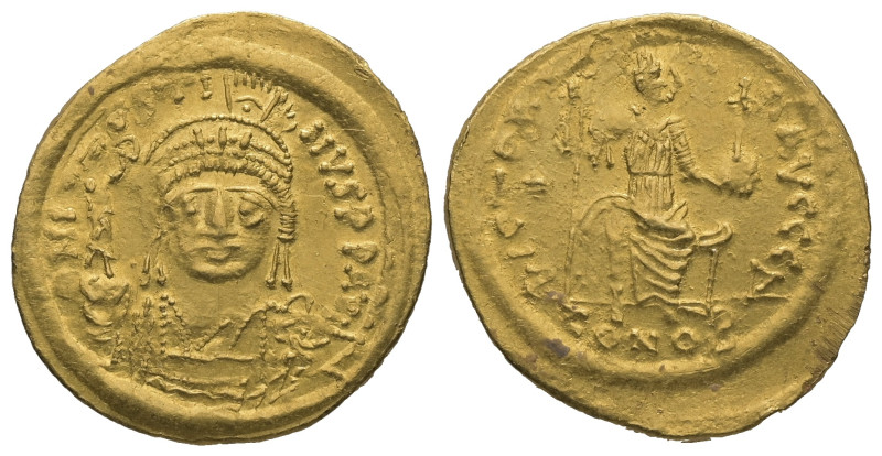 Justin II, AD 565-578. AV, Solidus. 4.43 g. 21.67 mm. Constantinople.
Obv: DNI-V...