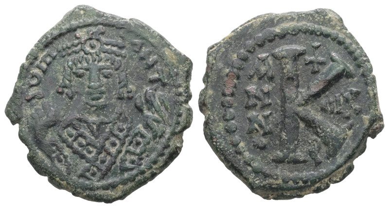 Maurice Tiberius, AD 582-602. AE, Half Follis. 6.25 g. 23.06 mm. Theoupolis (Ant...
