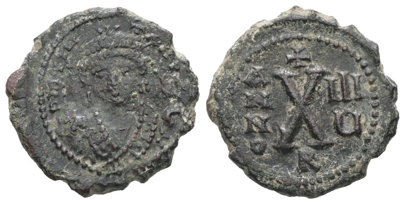 Maurice Tiberius, AD 582-602. AE, Decanummium. 2.81 g. 18.70 mm. Theoupolis (Ant...
