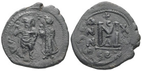 Heraclius and Heraclius Constantine, AD 610-641. AE, Follis. 10.31 g. 33.53 mm. Constantinople.
Obv: Crowned and draped facing busts of Heraclius and ...