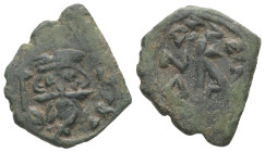 Constans II (?), AD 641-668. AE, Half Follis. 2.90 g. 21.27 mm. Constantinople. 
Obv: Constans II crowned bust facing, with long beard, holding cross ...