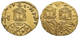 Constantine V Copronymus and Leo IV, AD 741-775. AV, Solidus. 3.87 g. 20.17 mm. Syracuse.
Obv: [CONƮAN] LЄON. Crowned facing busts of Constantine V an...
