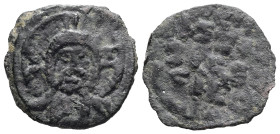 AE, 1.72 g. 20.06 mm. 
Obv: Bust of Christ (?) facing. 
Rev: Legend.
Fine.