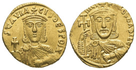 Nicephorus I and Stauracius, AD 802-811. AV, Solidus. 4.42 g. 19.31 mm. Constantinople.
Obv: • hICI - FOROS bASILE'. Crowned bust of Nicephorus facing...