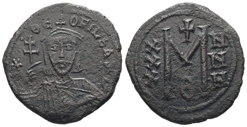 Theophilus, AD 829-842. AE, Follis. 7.77 g. 28.94 mm. Constantinople.
Obv: ✷ΘE-O...