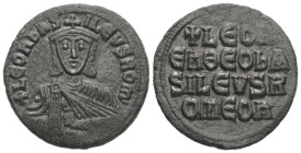 Leo VI the Wise, AD 886-912. AE, Follis. 8.54 g. 26.34 mm. Constantinople.
Obv: + LЄOҺЬAS-ILЄVSROM. Frontal bust of Leo VI with short beard wearing ch...