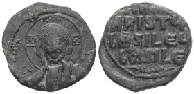 Anonymous Follis, Class A2. Basil II and Constantine VIII, AD 976-1025. AE, Follis. 9.24 g. 29.38 mm. Constantinople.
Obv: +ЄMMA- NOЧHΛ / IC-XC. Nimba...